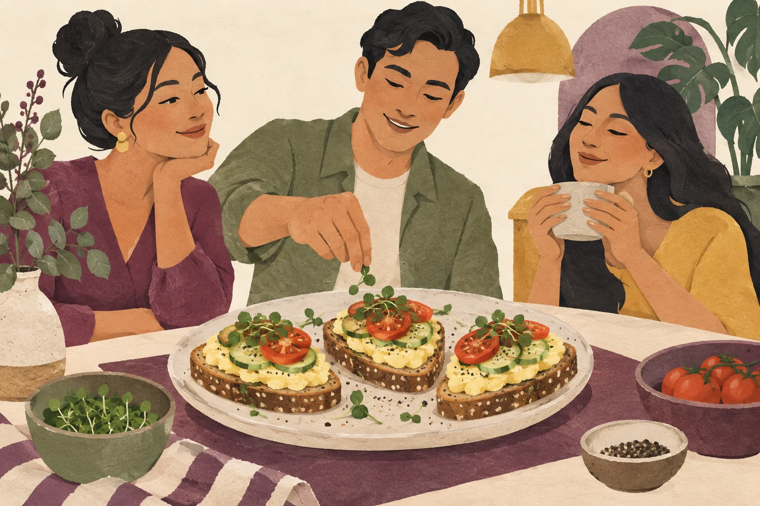 Ilustrasi sarapan roti dan telur