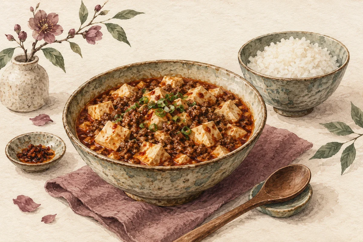 Ilustrasi kalori mapo tofu dengan nasi