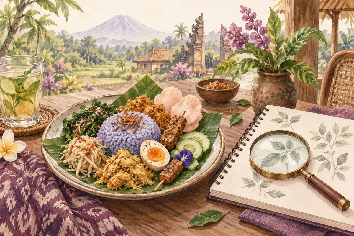 Ilustrasi piring makanan dan buku catatan bahan masakan