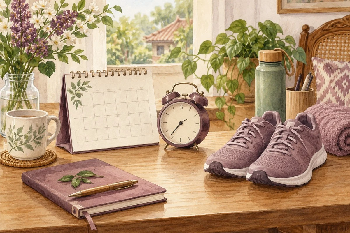 Ilustrasi kalender dan alarm sebagai pengingat kebiasaan