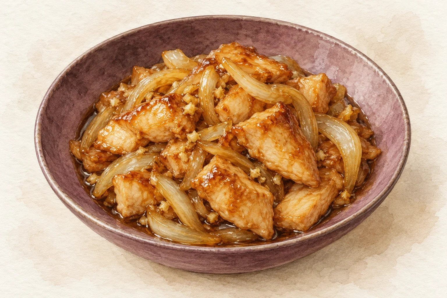 Ilustrasi watercolor ayam teriyaki diet dengan saus buatan sendiri