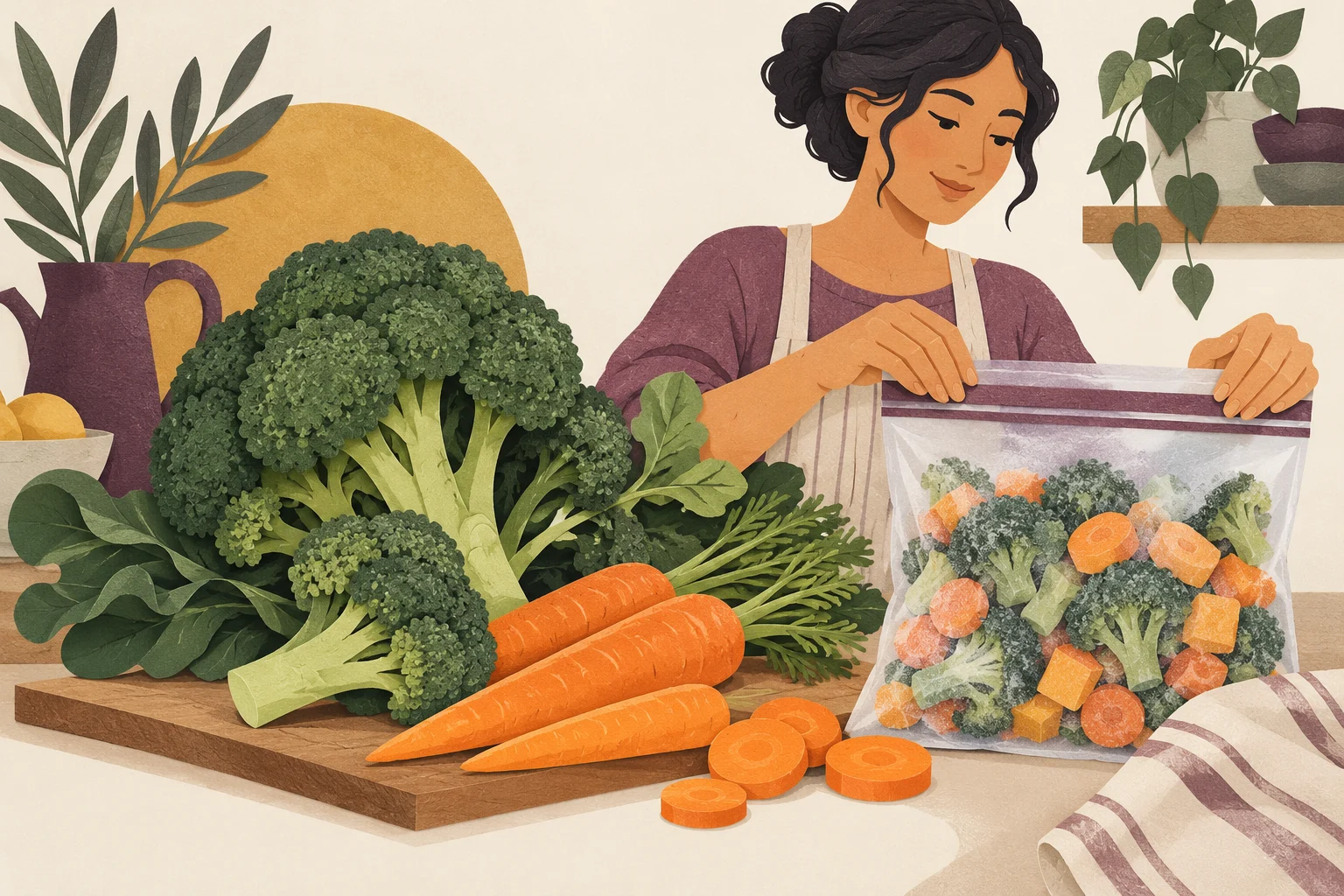 Ilustrasi sayur beku atau segar