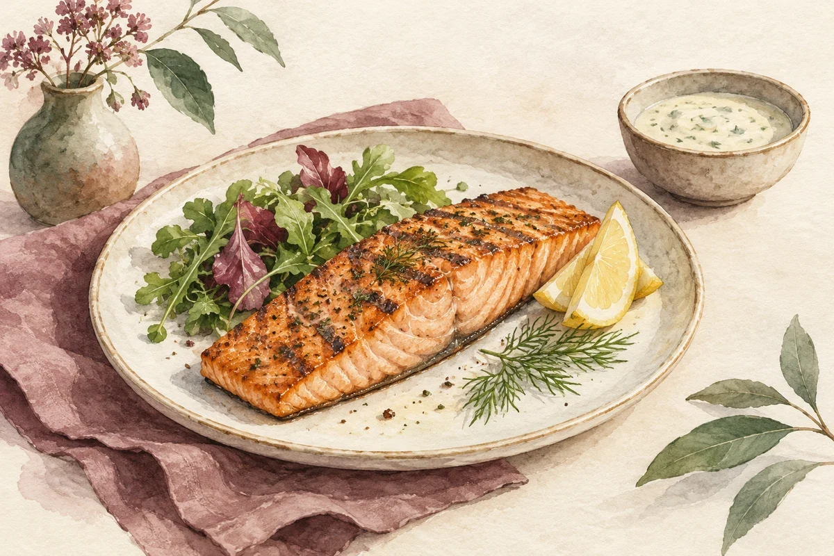 Ilustrasi protein salmon per porsi