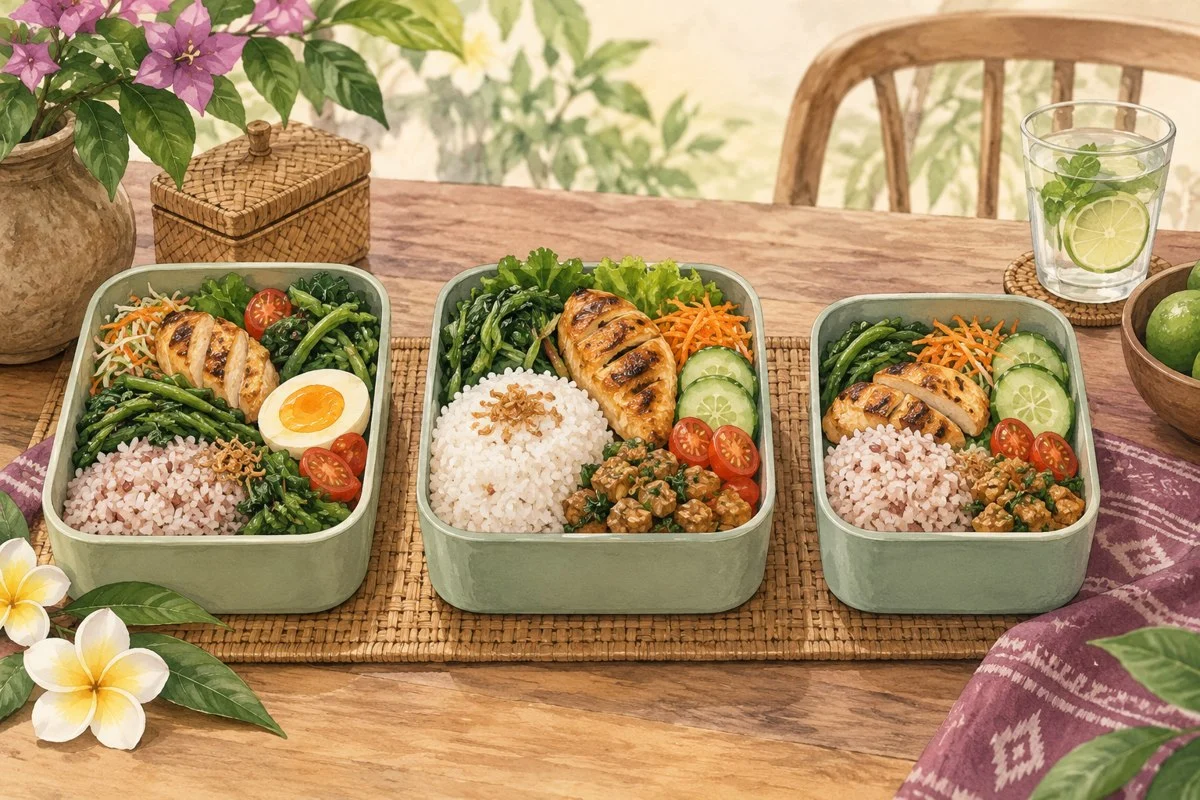 Ilustrasi menu makan berulang dengan catatan porsi