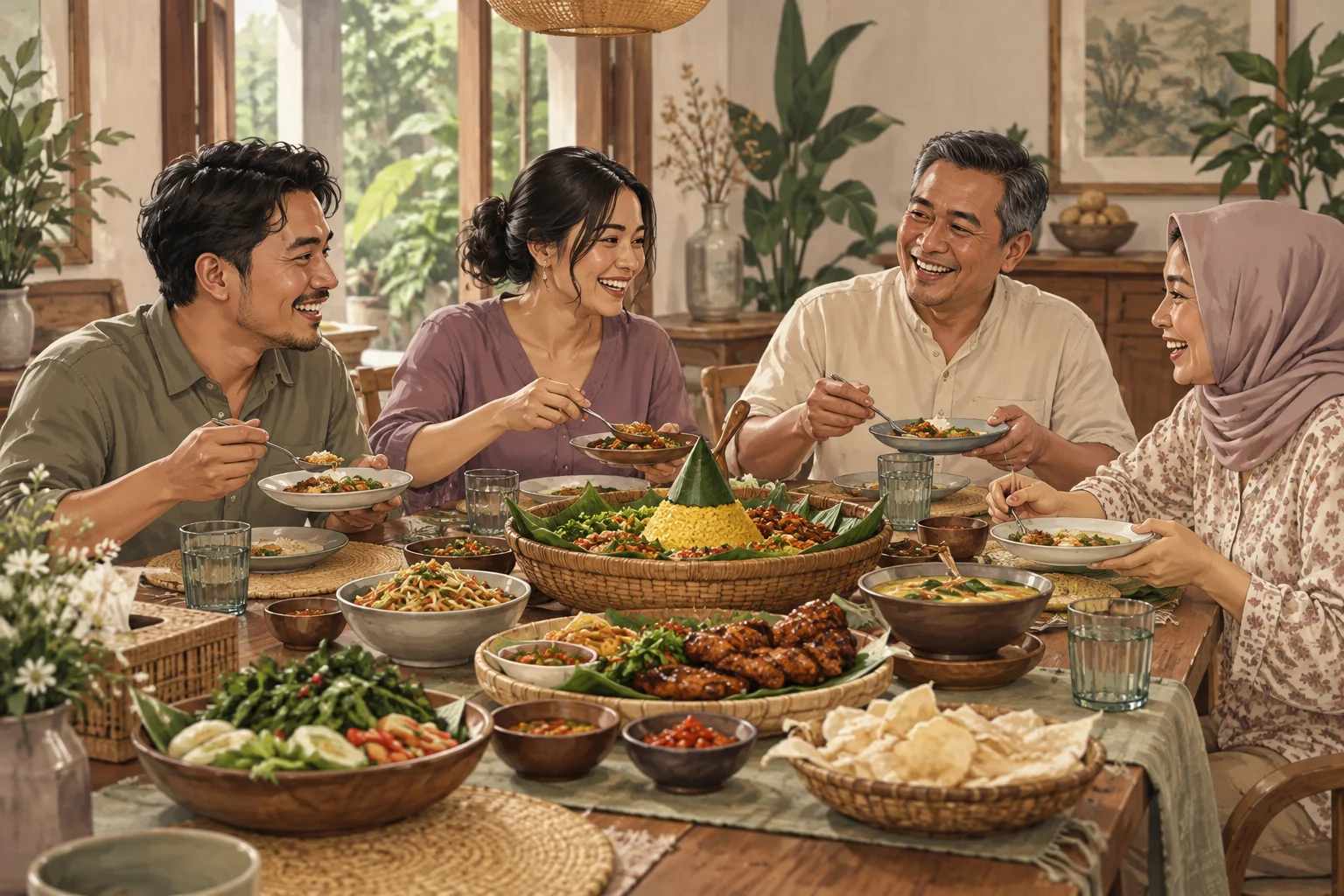 Ilustrasi keluarga menikmati makan bersama pada akhir pekan