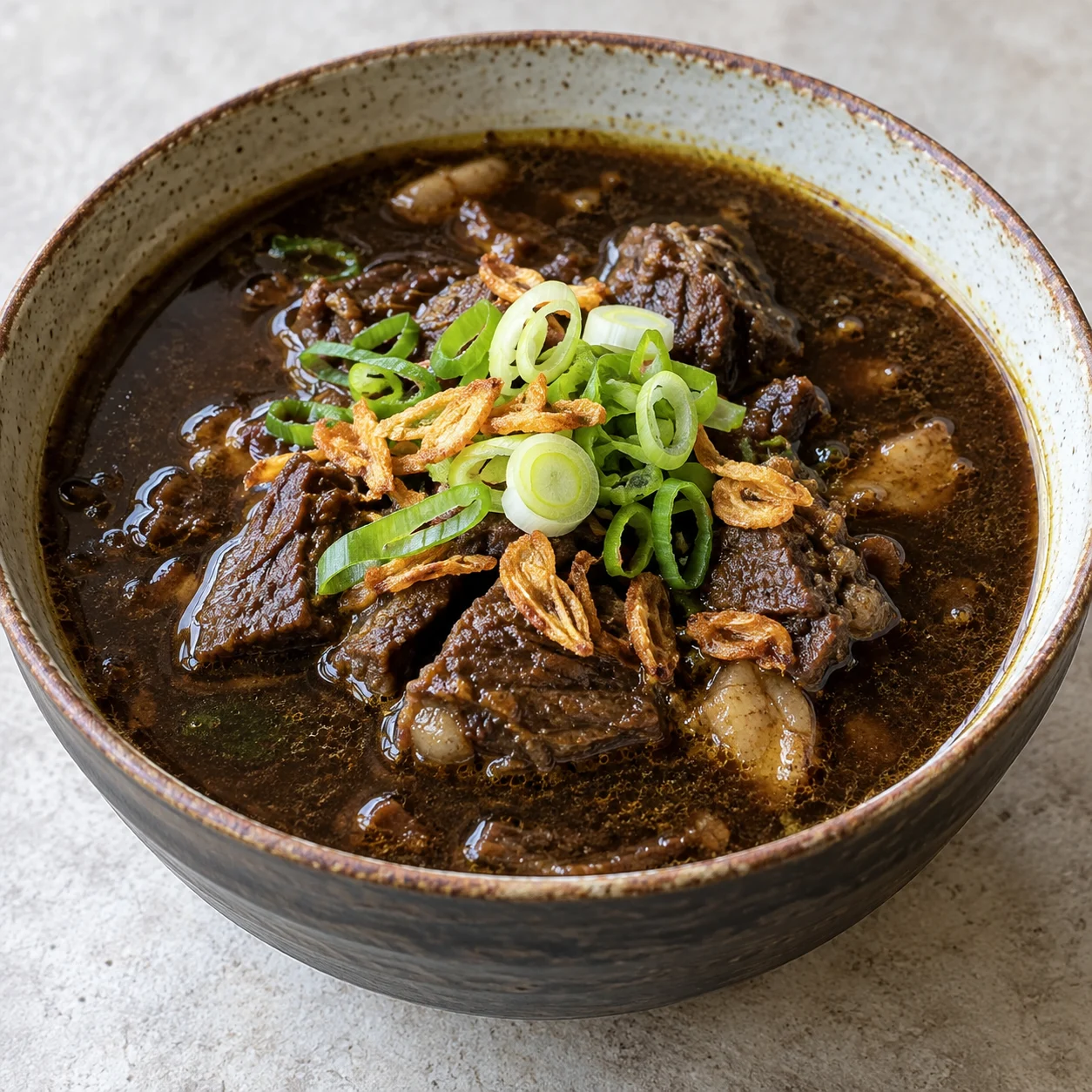 Contoh visual AI Rawon, masakan; tampilan bukan ukuran saji baku