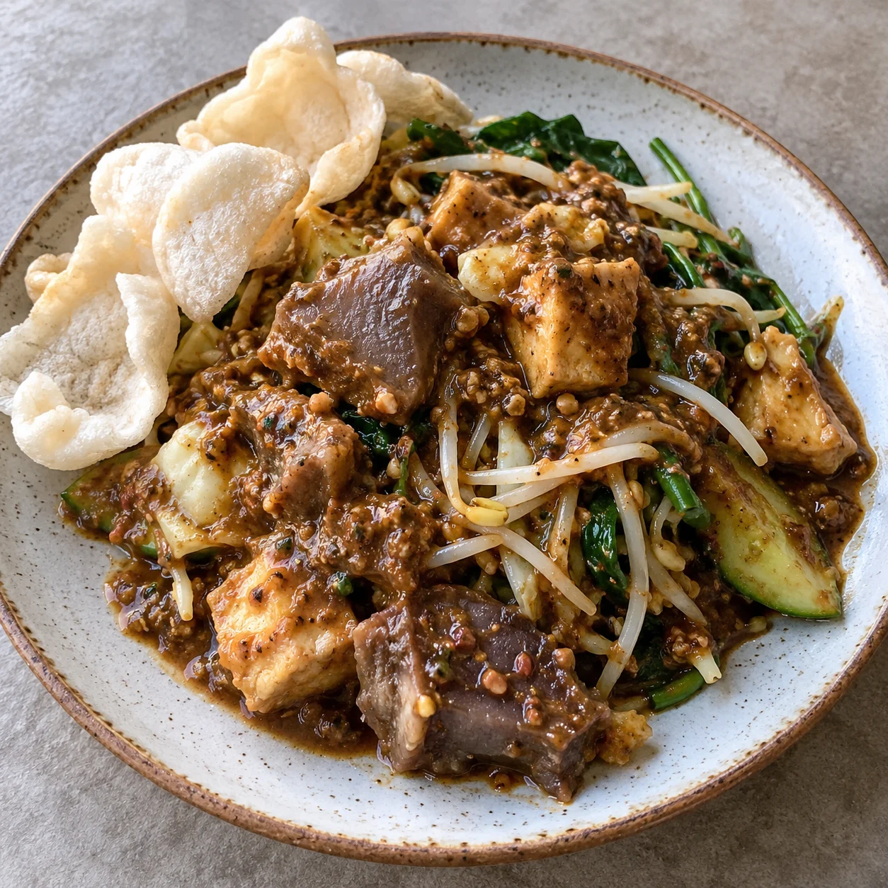 Contoh visual AI Rujak cingur; tampilan bukan ukuran saji baku