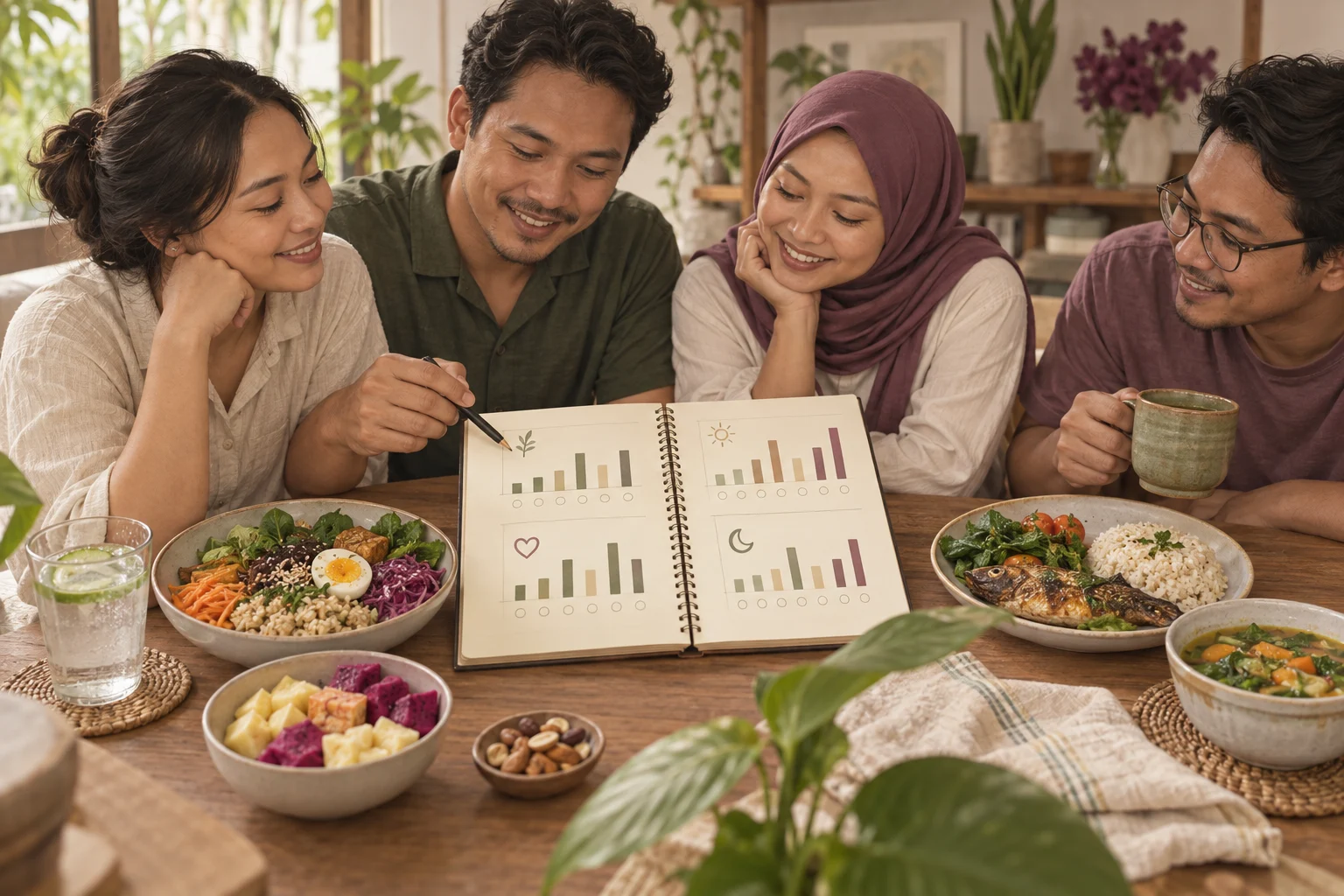 Ilustrasi jurnal evaluasi empat minggu dengan makanan beragam