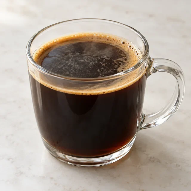 Contoh visual AI Americano polos tanpa susu dan gula.
