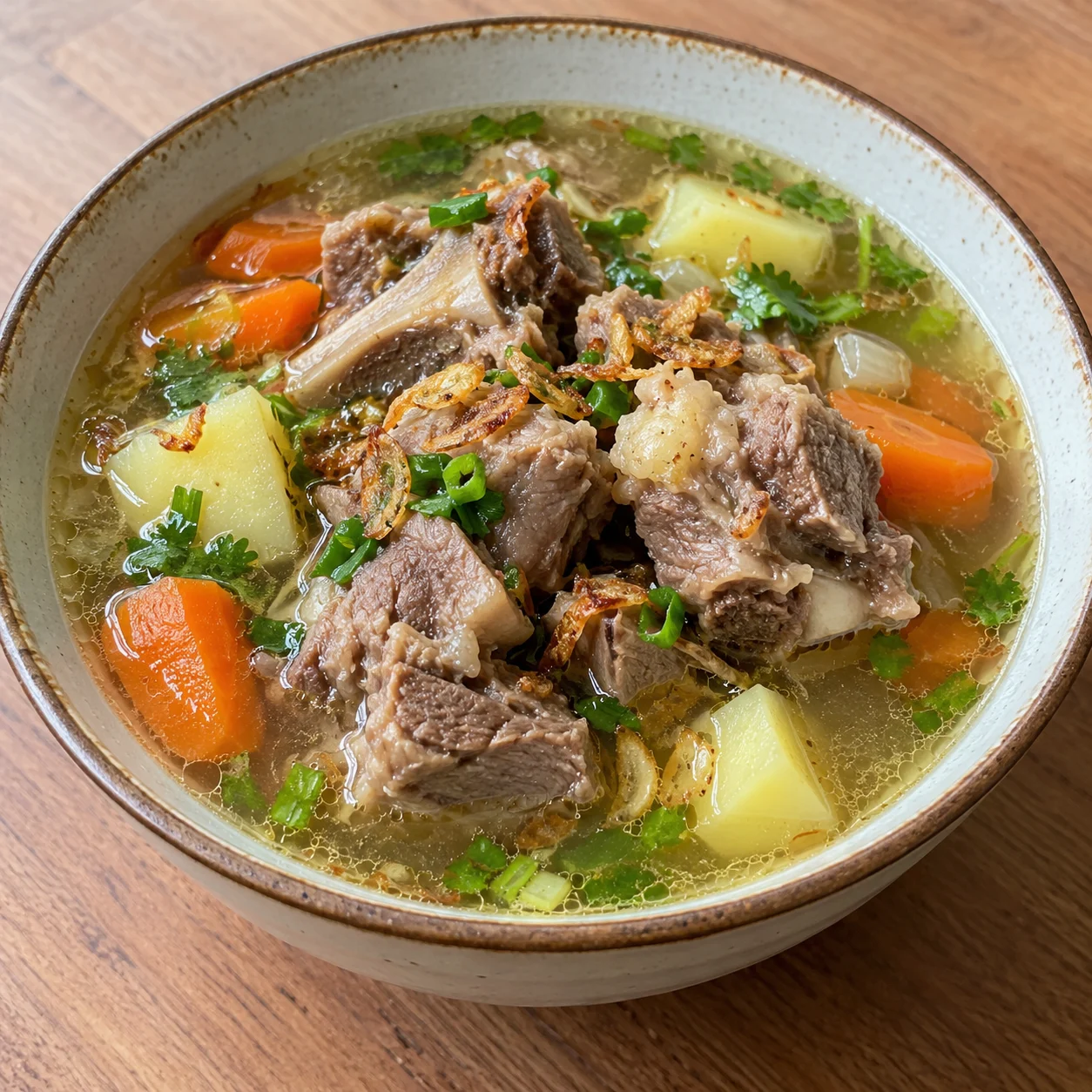 Contoh visual AI Sop kambing, masakan; tampilan bukan ukuran saji baku