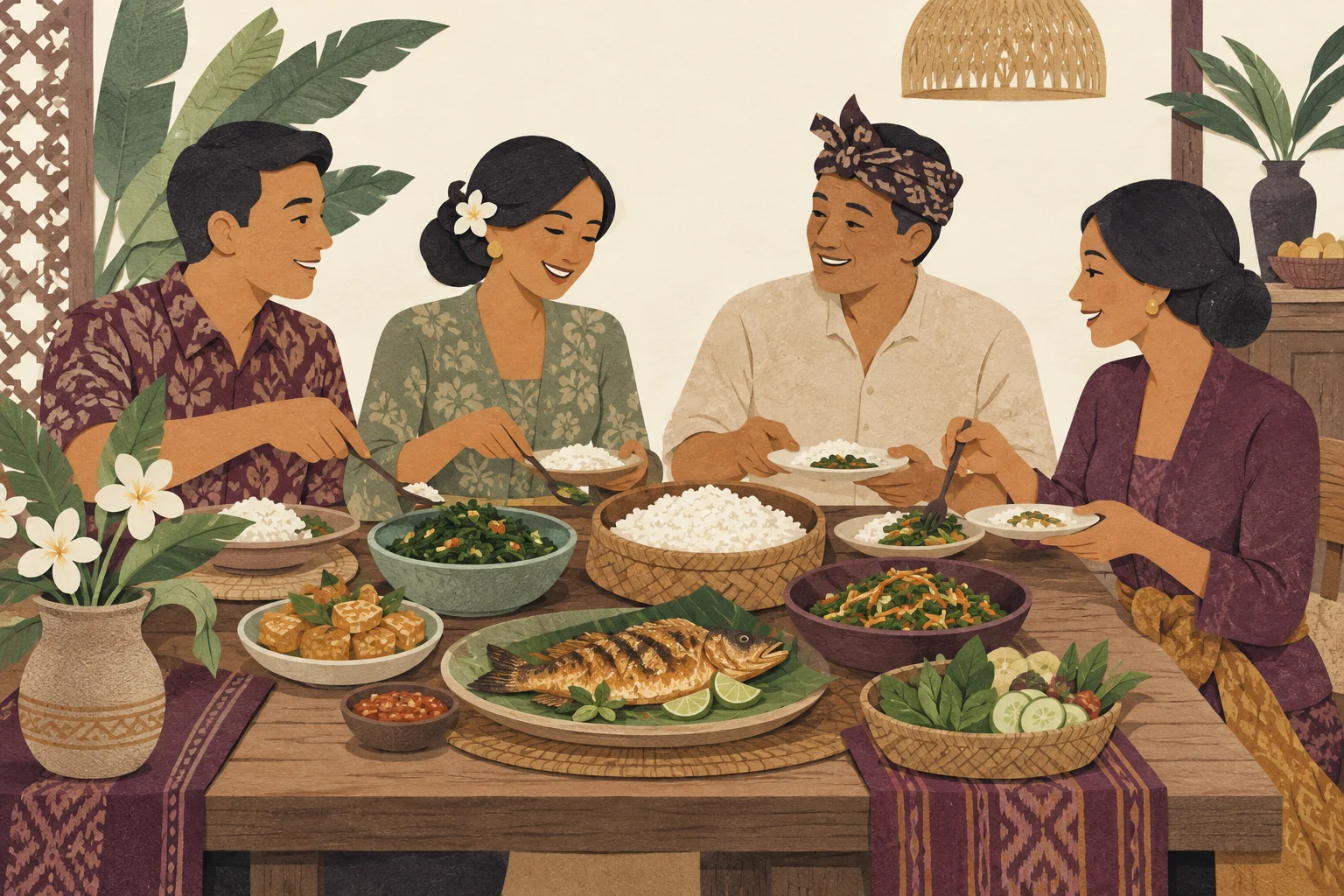 Ilustrasi makan bersama keluarga saat diet