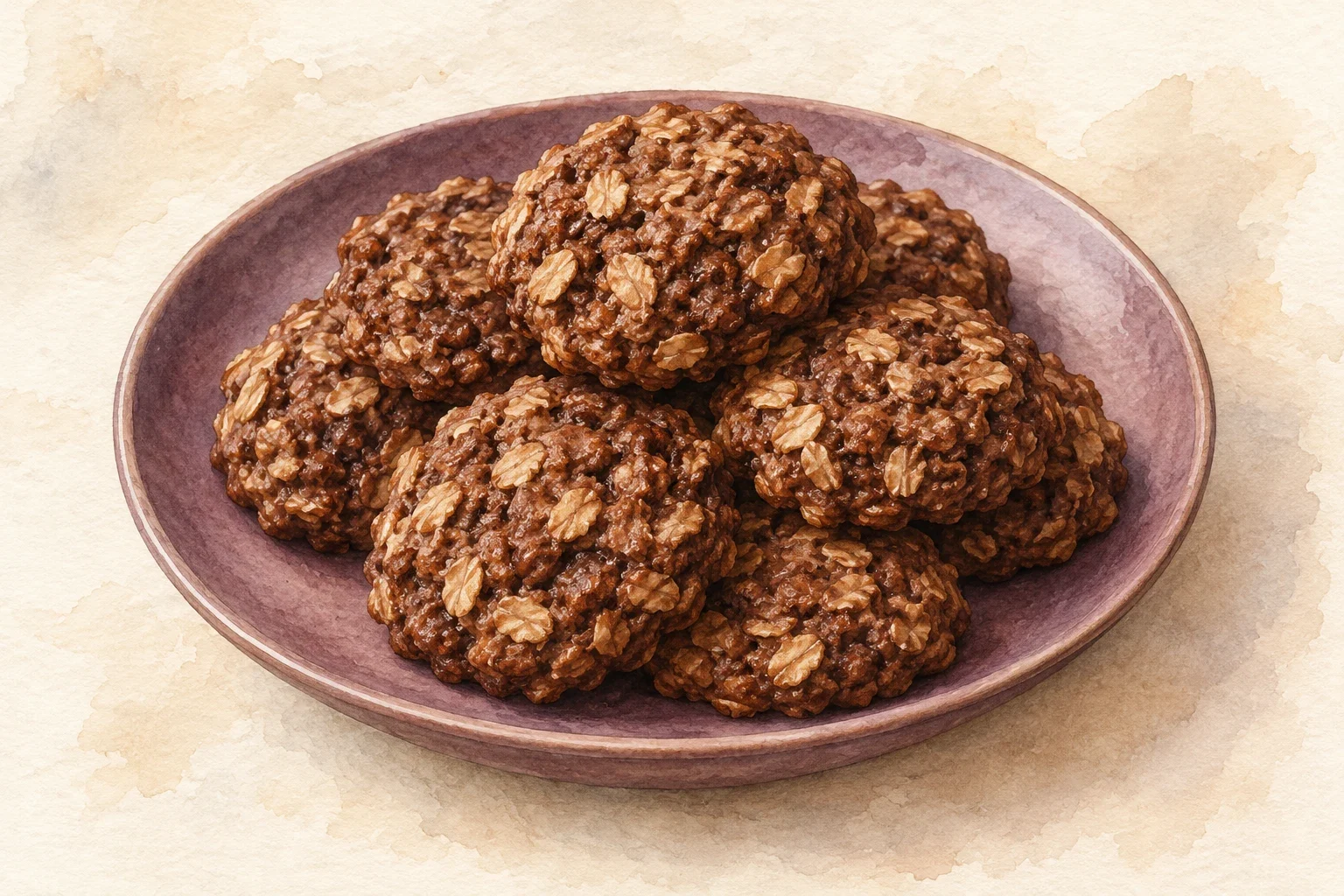 Ilustrasi watercolor oatmeal cookies pisang: camilan lembut, bukan renyah