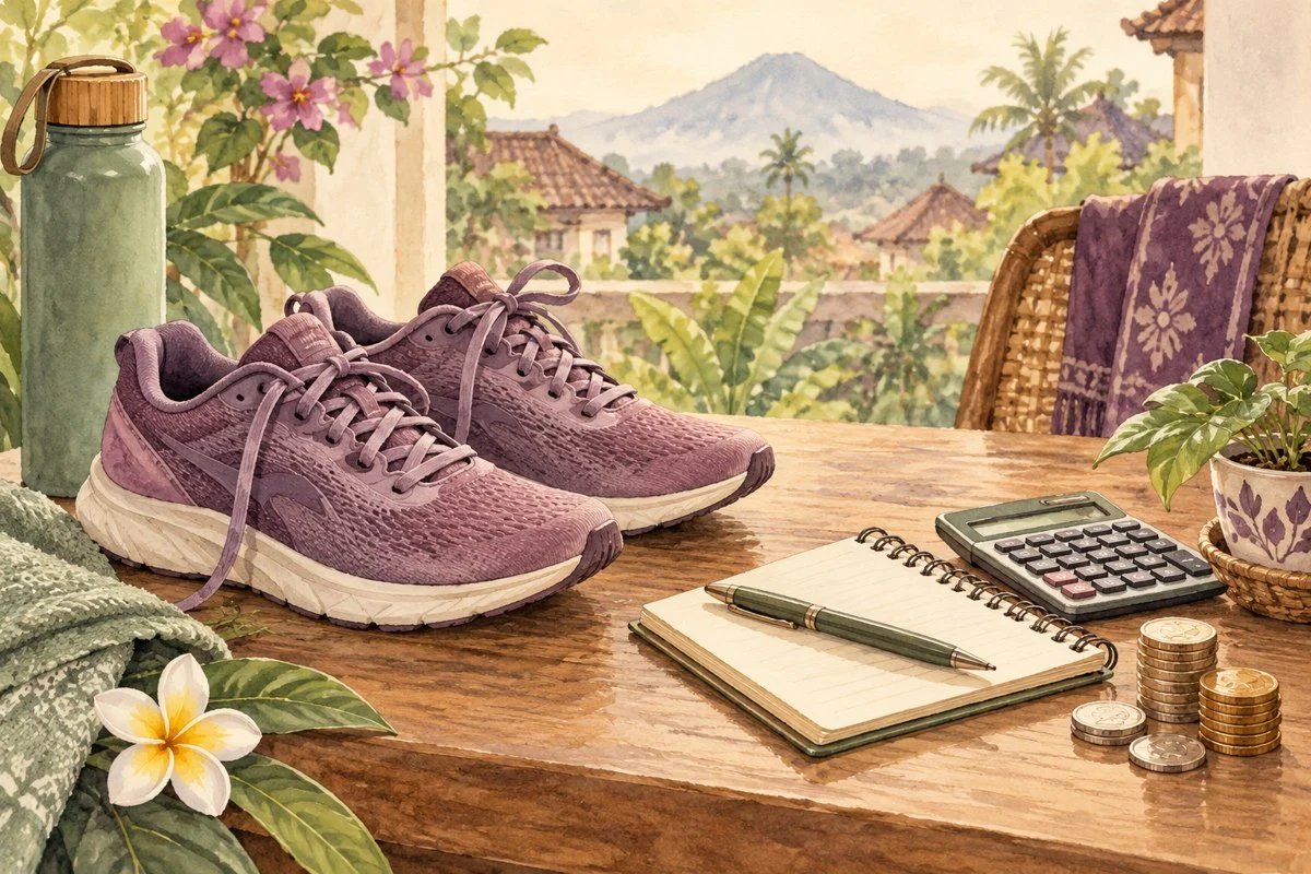 Ilustrasi sepatu olahraga dan catatan biaya pemakaian