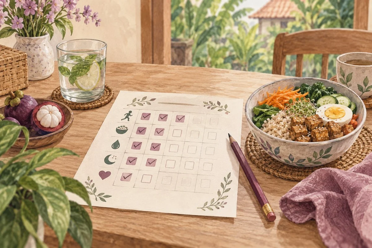 Ilustrasi kalender mingguan dengan beberapa hari belum tercatat