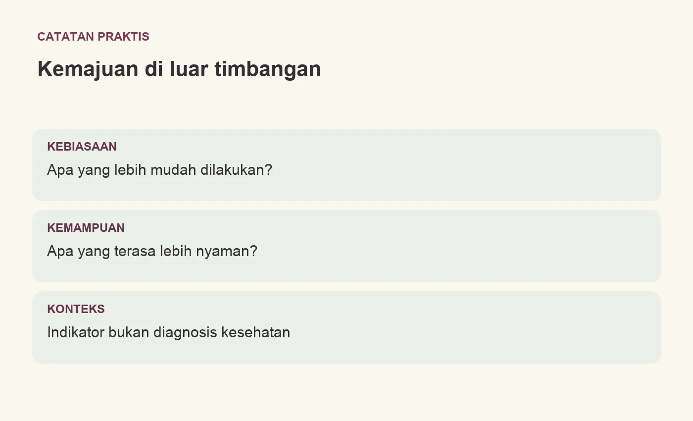 Kemajuan di luar timbangan: perhatikan kebiasaan, kemampuan, dan konteks tanpa menjadikannya diagnosis.