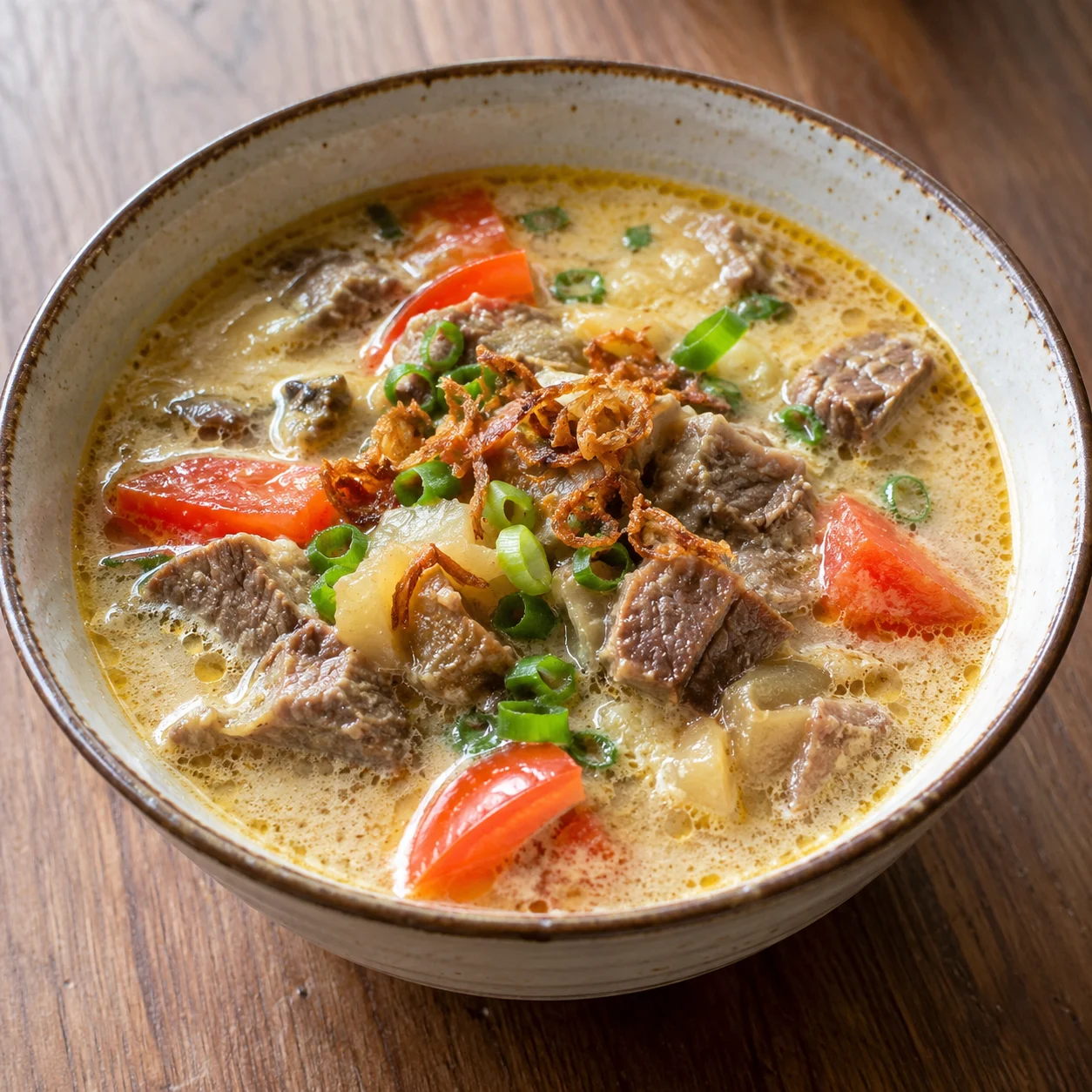 Contoh visual AI Soto betawi, masakan; tampilan bukan ukuran saji baku