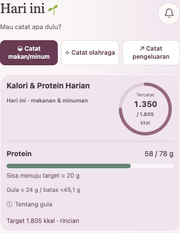 Tampilan asli halaman Hari Ini di aplikasi Ruang Seimbang, memakai data demo